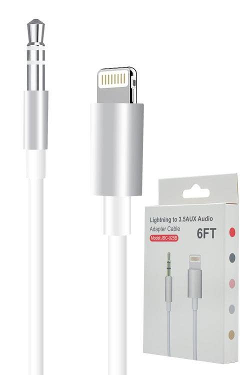 Iph To Male Auxiliary Cable JBC025B black and white 6ft