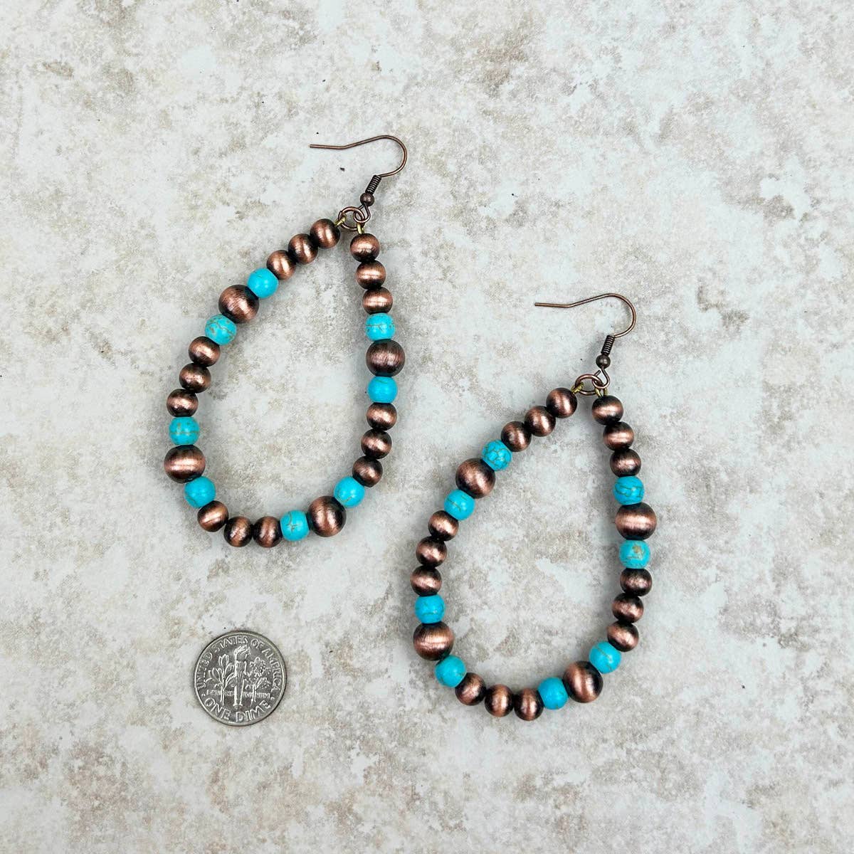 ERS230617-02-BLUE "Cooper Navajo pearl with blue turquoise stone teardrop Earrings"