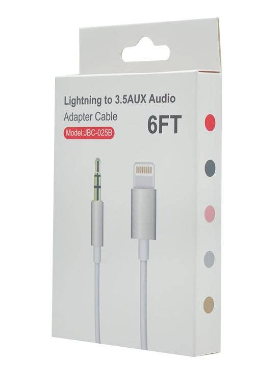 Iph To Male Auxiliary Cable JBC025B black and white 6ft