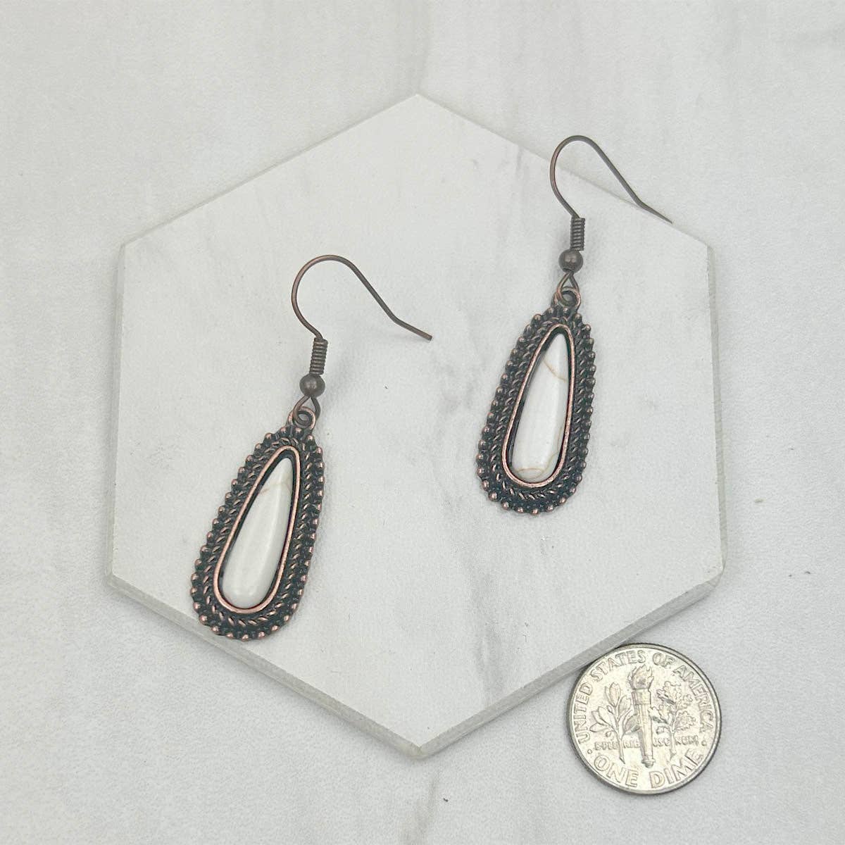 ER240530-02COPPER-BLUE Copper metal with blue turquoise stone teardrop Earrings