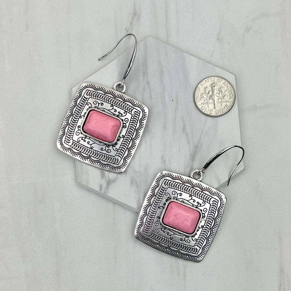 ER231205-01-BLUE Silver metal with blue turquoise stone beads Earrings