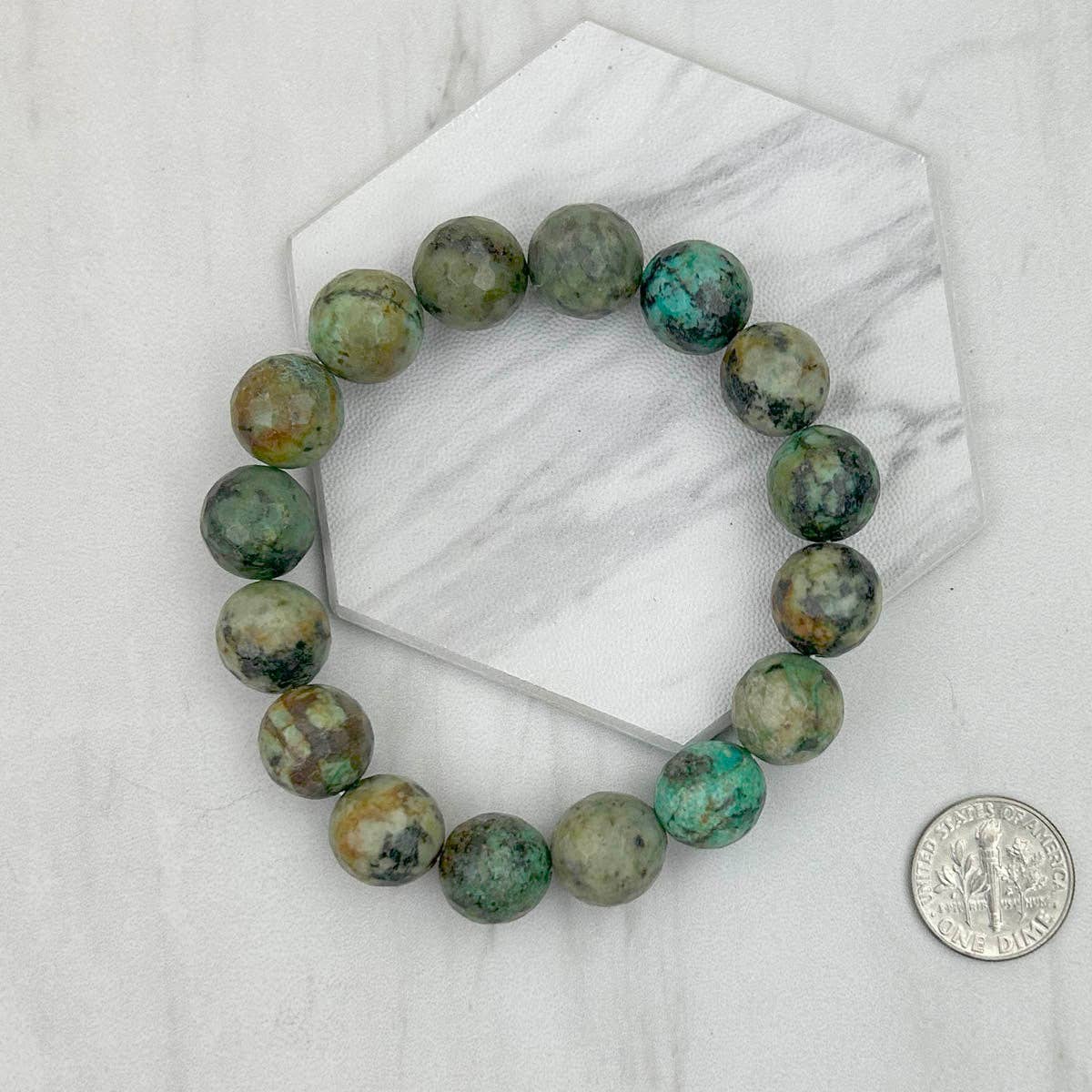 Green Face Cut Agate Beads Beaded Bracelet