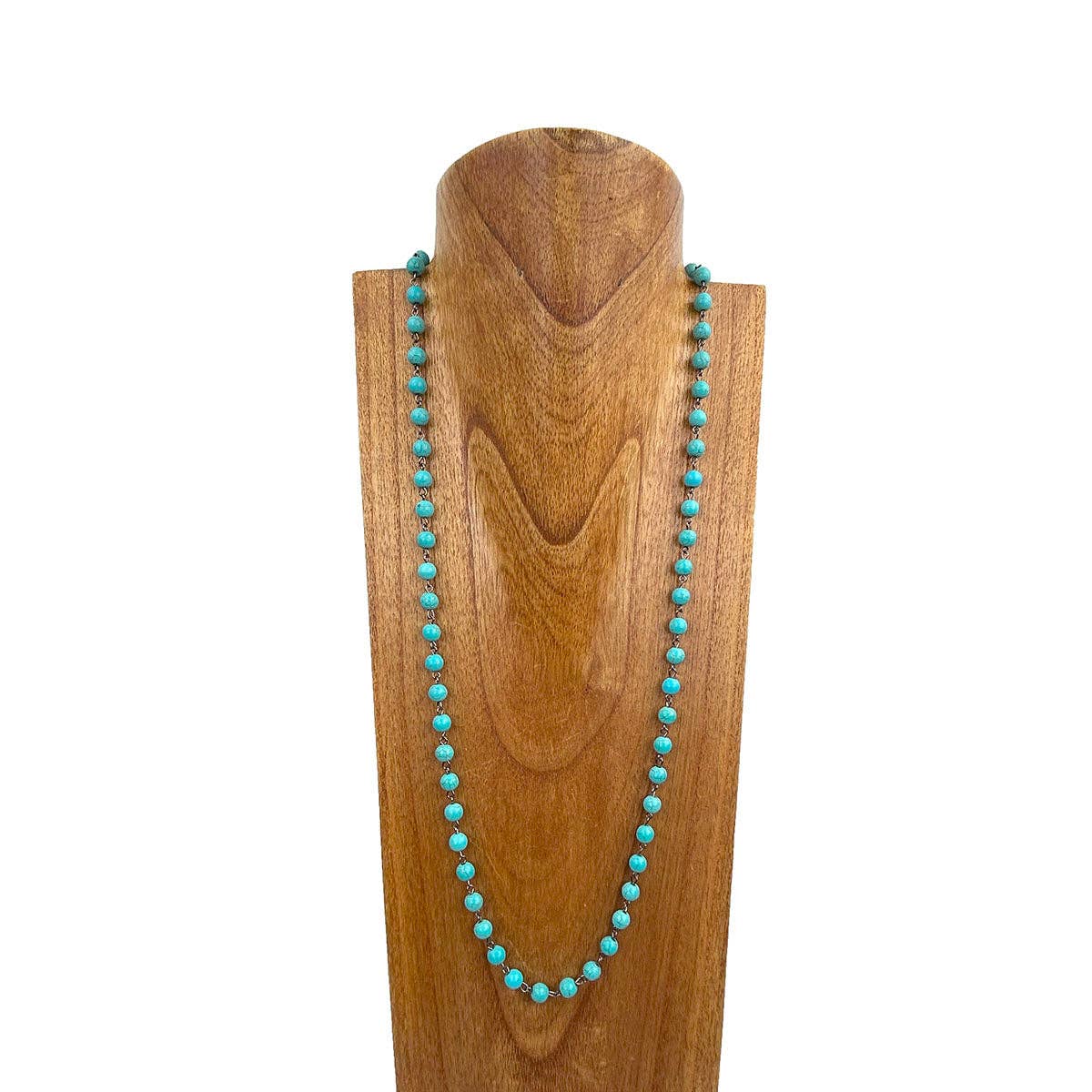 36" Silver Metal w/Blue Turquoise Stone Chain Necklace