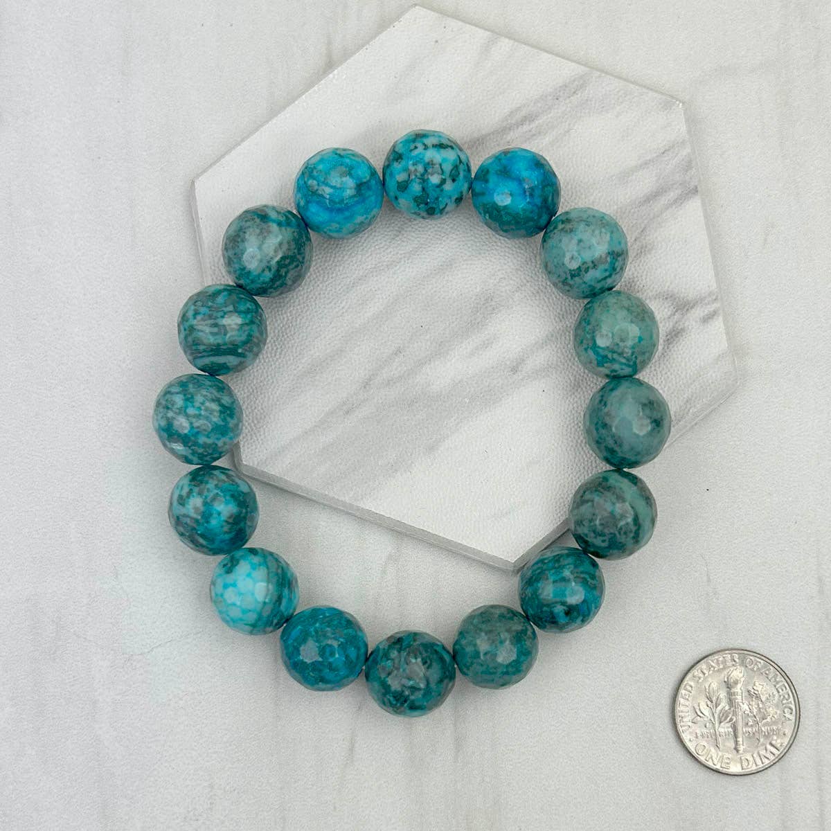 Blue Face Cut Agate Beads Beaded Bracelet