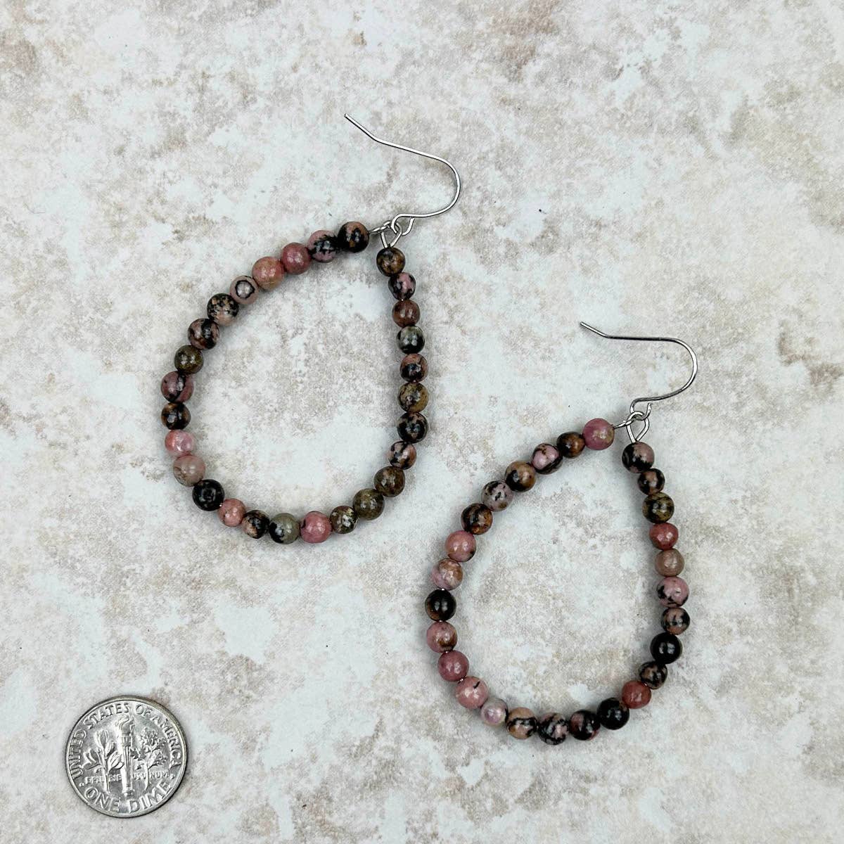 Brown Jasper Teardrop Hoop Dangle Earrings