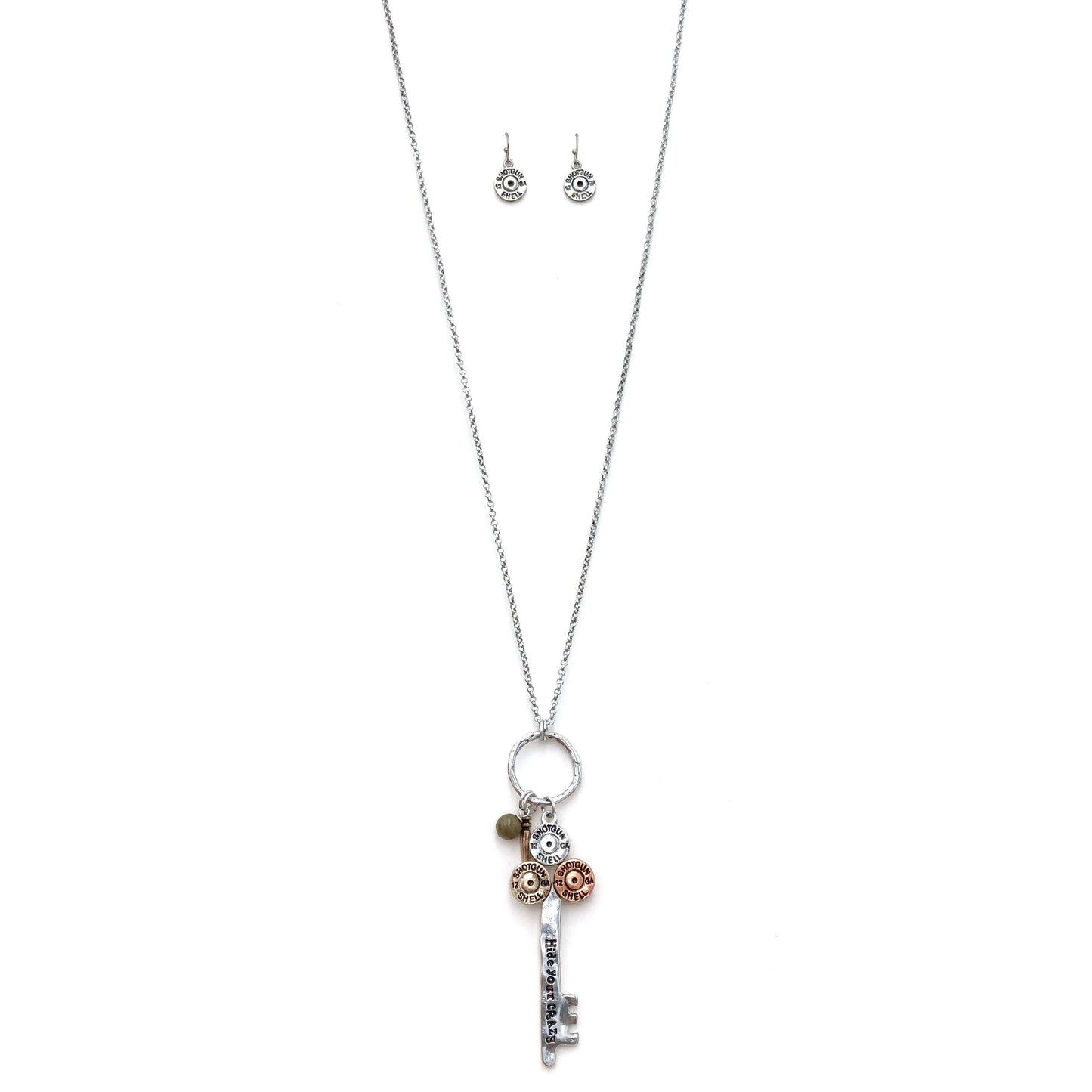 Hide Your Crazy Key Bullet Shell Long Chain Necklace