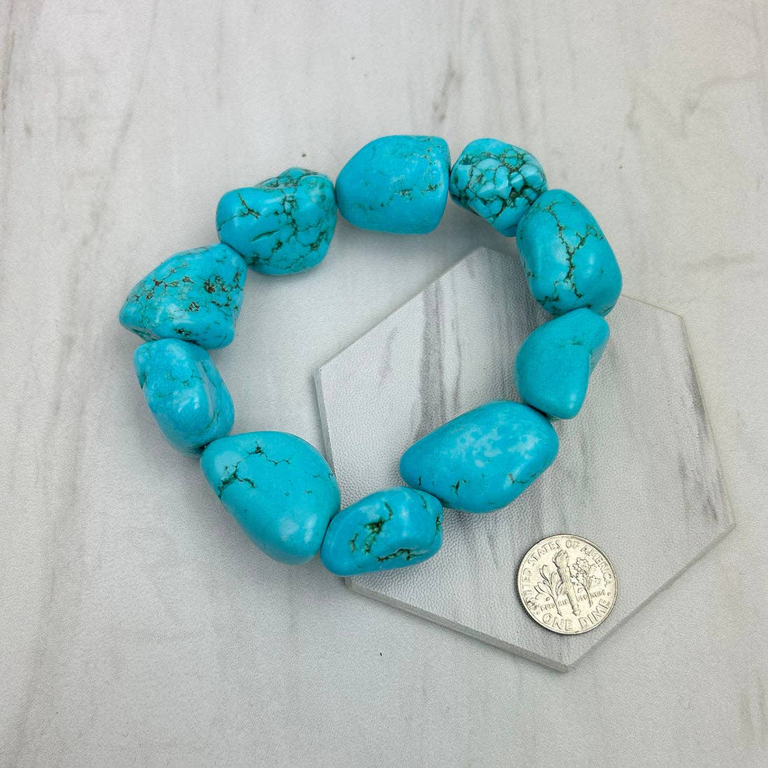 BR250120-27              Stretch blue turquoise stone nuggets Bracelet