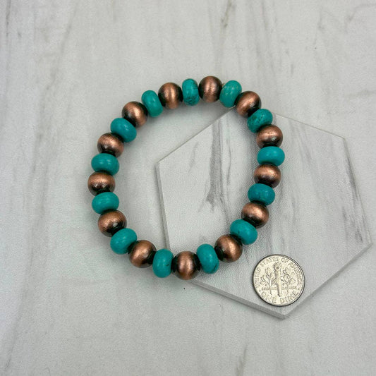BR250120-38                  Copper Navajo pearl beads with blue turquoise stone Bracelet