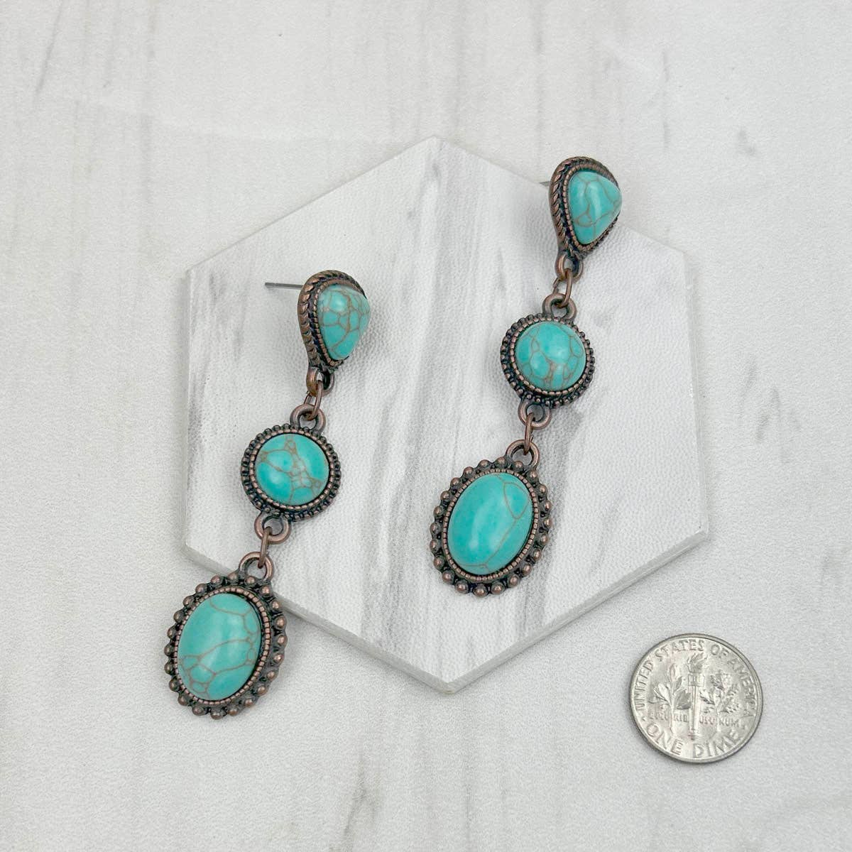 Copper Metal w/Turquoise Stone Concho Earrings