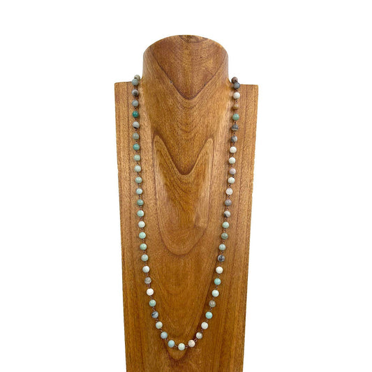 36" Copper Metal w/Muti Color Jade Chain Necklace