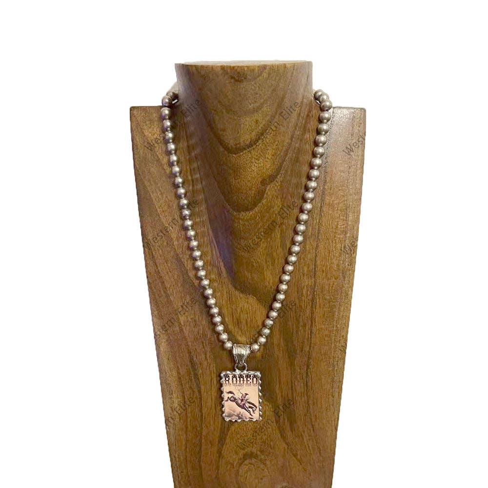 Navajo Pearl Bead Necklace w/RODEO Pendant
