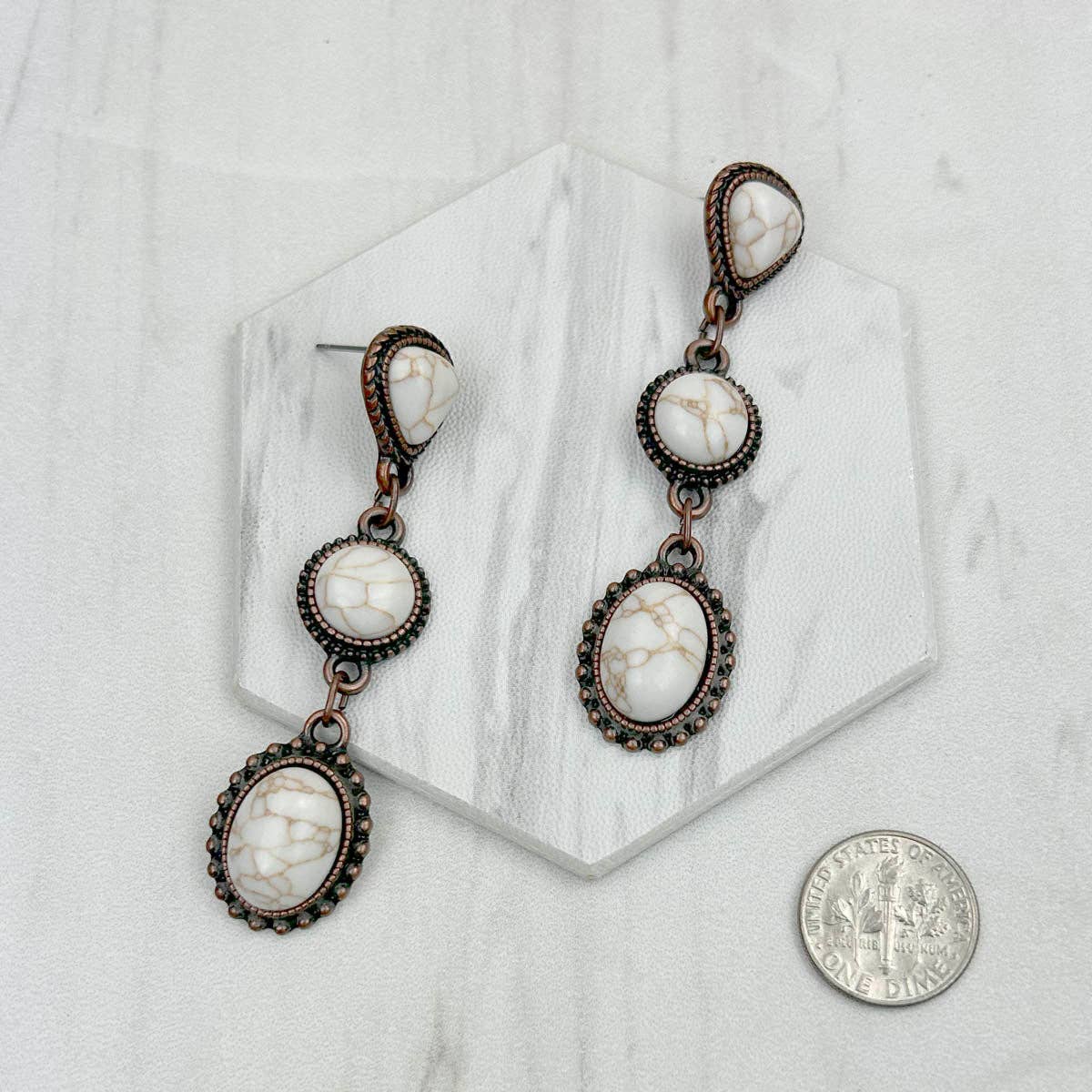 Copper Metal w/Turquoise Stone Concho Earrings